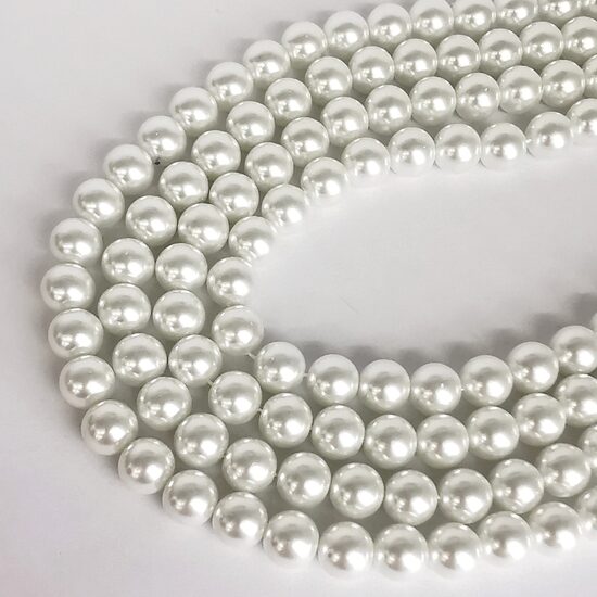 10 mm pērļu balta. Stikla pērļu virtene ar pārklājumu 