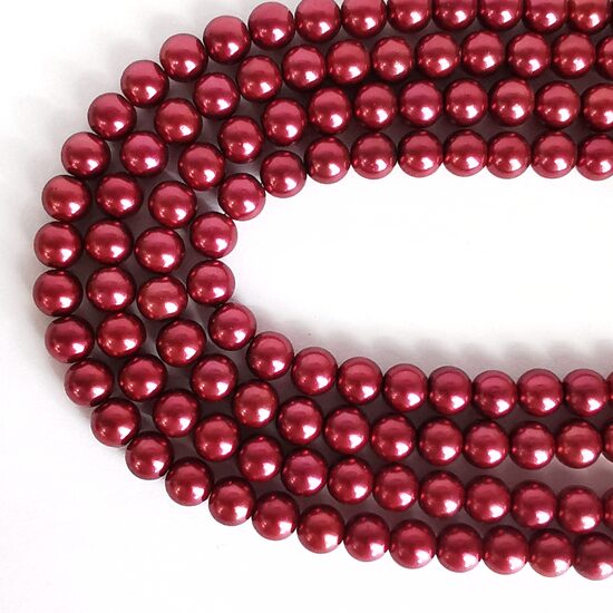 10 mm tumši sarkana. Stikla pērļu virtene ar pārklājumu