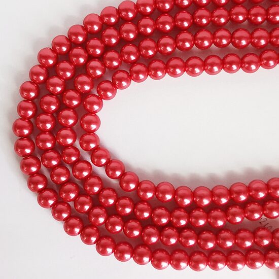 10 mm sarkana. Stikla pērļu virtene ar pārklājumu