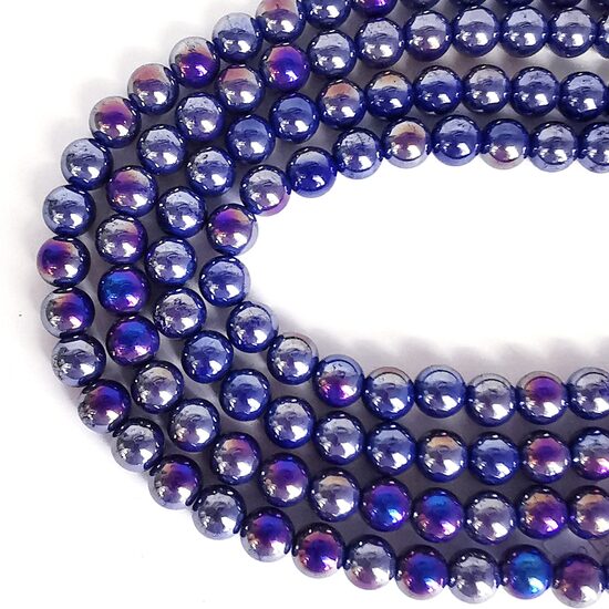 10 mm sudrabaini violeta. Stikla pērļu virtene ar pārklājumu