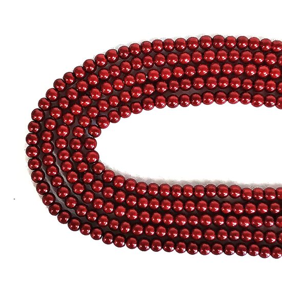 4 mm tumši sarkana. Stikla pērļu virtene ar pārklājumu 