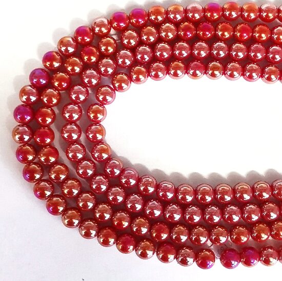 10 mm sarkana ar spīdumu. Stikla pērļu virtene ar pārklājumu