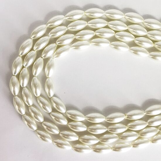 16*8 mm zeltaini balta. Stikla pērļu virtene ar pārklājumu 