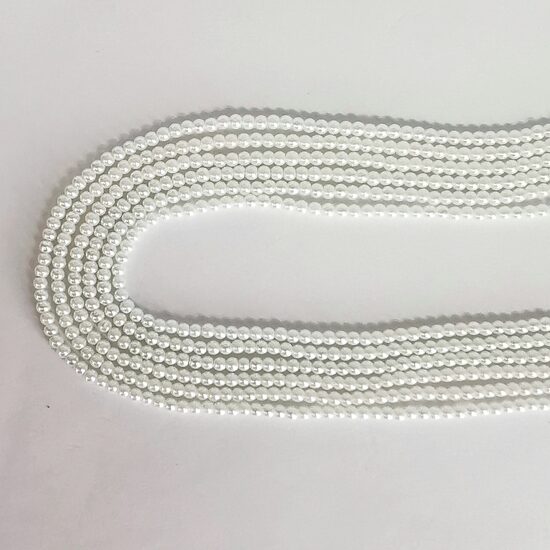 3 mm pērļu balta. Stikla pērļu virtene ar pārklājumu 