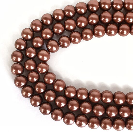 12 mm rozīgi brūna. Stikla pērļu virtene ar pārklājumu 