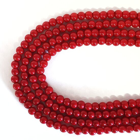 8 mm sarkana. Stikla pērļu virtene ar pārklājumu 