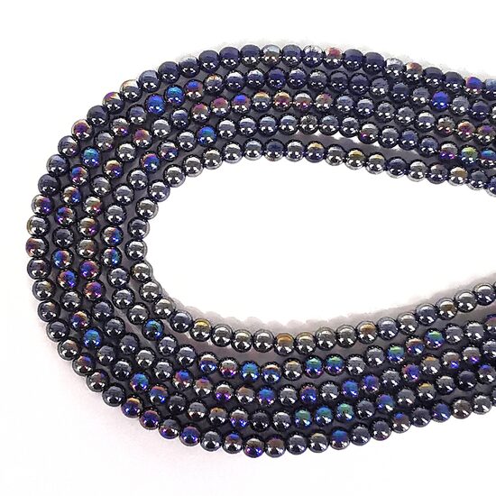 6 mm tumši sudrabaini zila. Stikla pērļu virtene ar pārklājumu