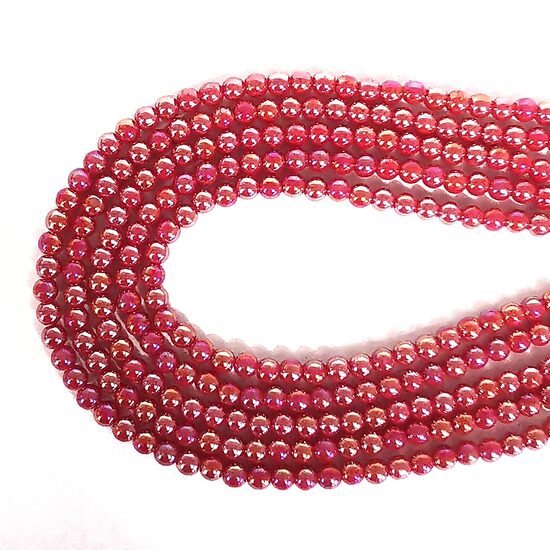 6 mm sarkana ar spīdumu. Stikla pērļu virtene ar pārklājumu