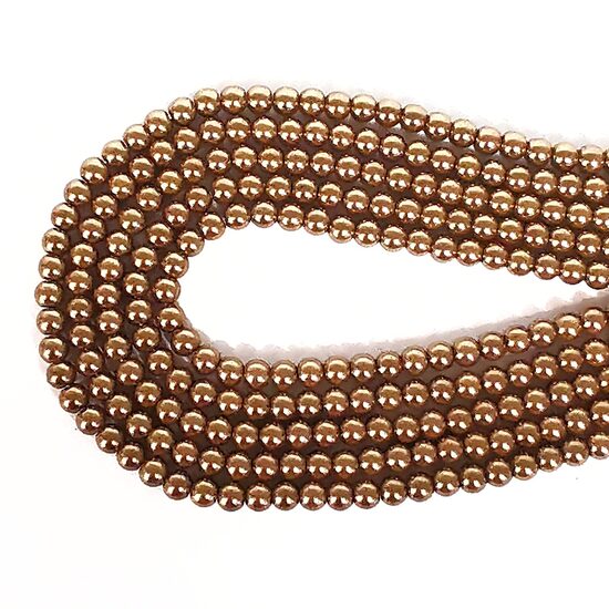 6 mm vecināta zelta. Stikla pērļu virtene ar pārklājumu 