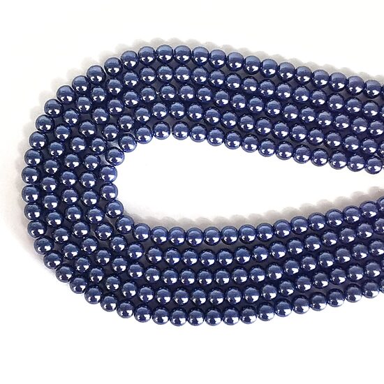 6 mm tumši zila. Stikla pērļu virtene ar pārklājumu