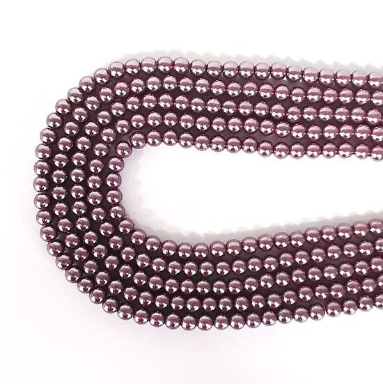6 mm pelēcīgi lillā ar spīdumu. Stikla pērļu virtene ar pārklājumu